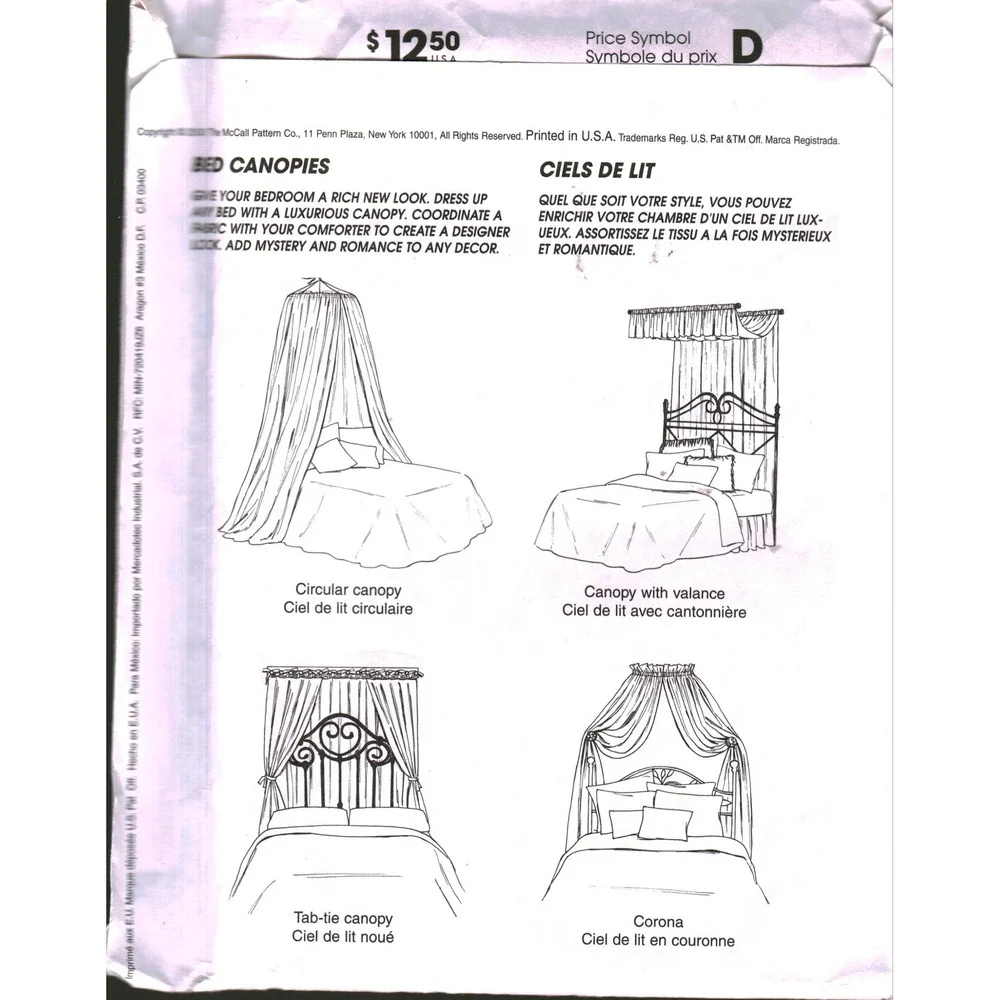 McCalls 2660 Bed Canopy Sewing Pattern Donna Babylon More Splash Than Cash DIY